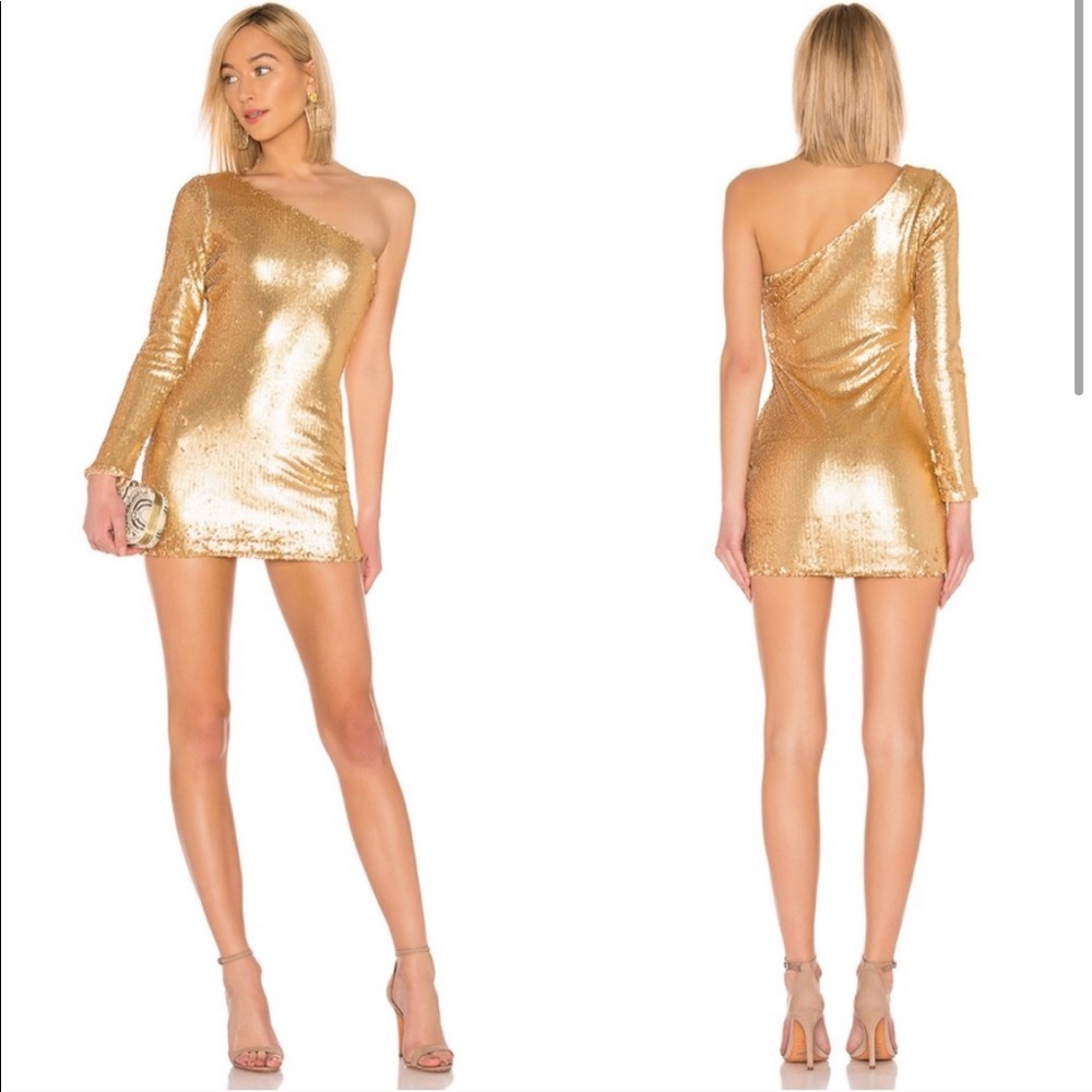 REVOLVE “About Us” Gold Sequin One Shoulder Dress